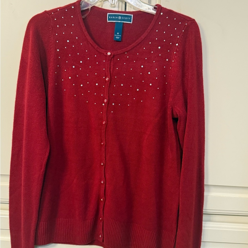 Karen Scott Scarlet Beaded Cardigan